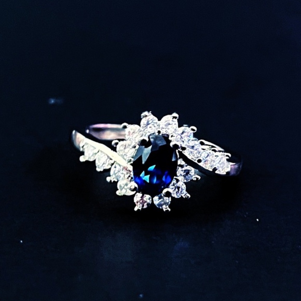 925 Sterling Silver Ring Sapphire Cubic Zirconia